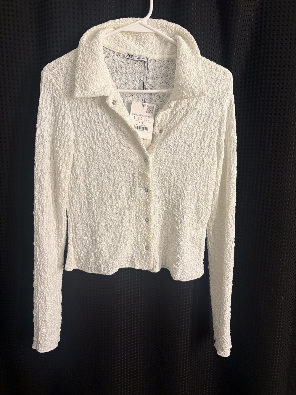 Zara Cream Textured Button-Down Long Sleeve Shirt